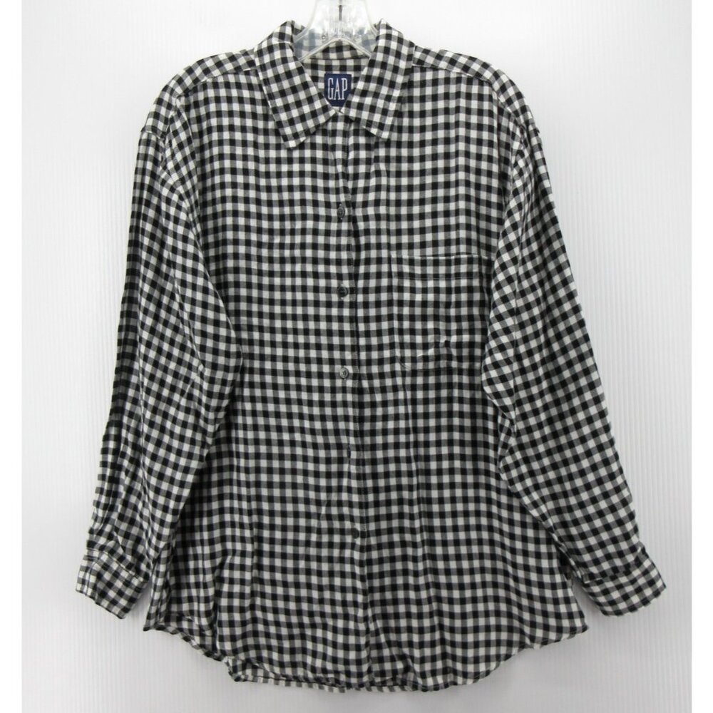 VINTAGE Gap Top Small Shirt Loop Collar 90s Gingham Rayon Field *